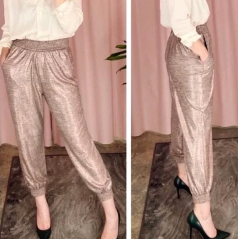 Anthro Shimmery Metallic Marled Jewel Tone Jogger Pull On Party Pants